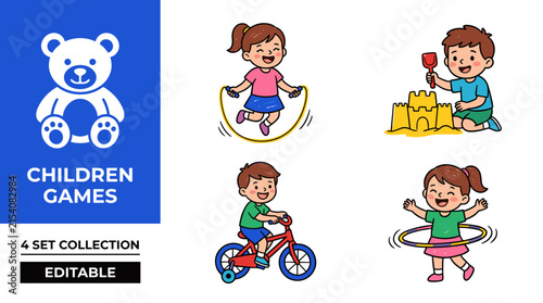 Comprehensive 2D Illustration Set of Kids Activities and Hobbies in Hand Drawn Crayon Texture Style