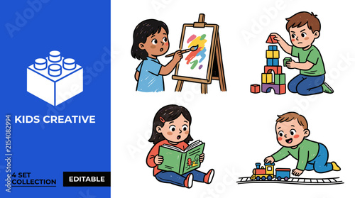 Comprehensive SVG Minimalist Graphic Set Featuring Four 2D Flat Vector Illustrations for Designers
