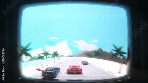 Retro Arcade Racing Game First Person Driving Screen VJ Loop