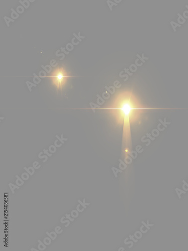 Foto Abstract glowing golden lens flare lights isolated on grey background