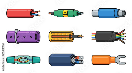 Electrical cable and industrial wire connector icons.