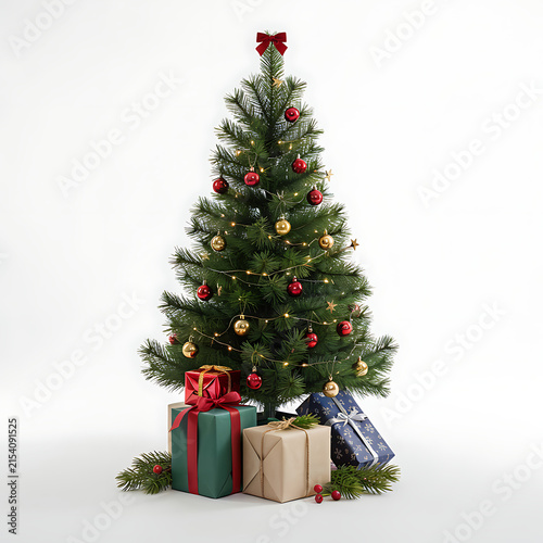 Christmas Tree with Gifts and Ornaments for Christmas Holiday Celebration and Winter Festive Season