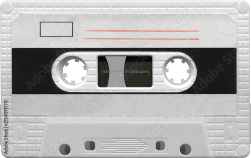 Retro white audio cassette with blank label for copy space. a high resolution. isolated on a transparent background