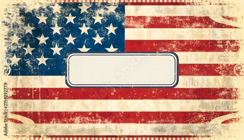 Old grunge american flag text holder box.