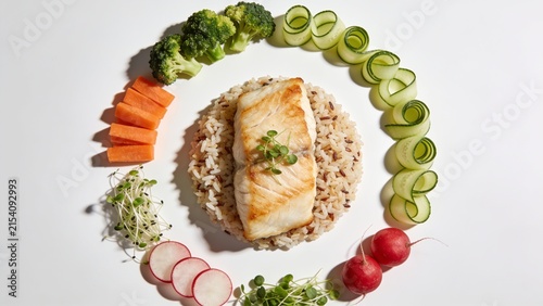 Healthy Pan Seared Fish Fillet with Mixed Rice and Fresh Vegetable Medley