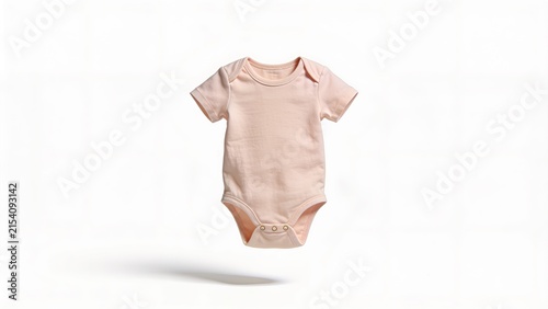 Blank Light Pink Baby Bodysuit Floating on White Background