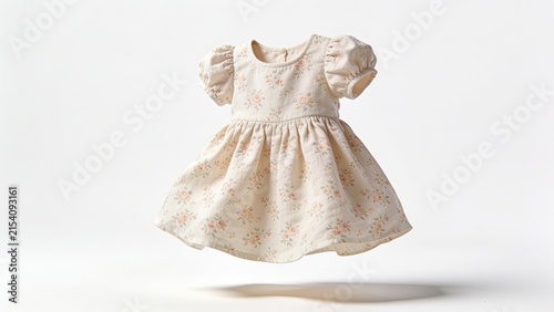 Elegant Floral Baby Girl Dress with Puff Sleeves on White Background