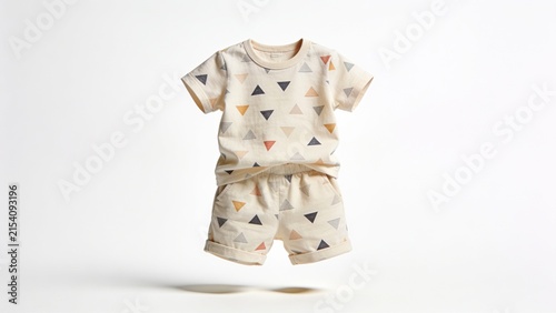 Adorable Baby Toddler Summer Outfit Set with Geometric Triangle Print T Shirt and Shorts