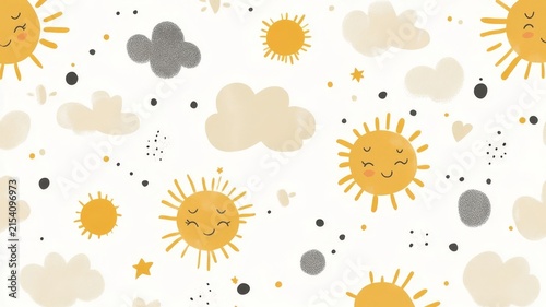 Seamless pattern cute sun character cloud star nursery wallpaper background design.
