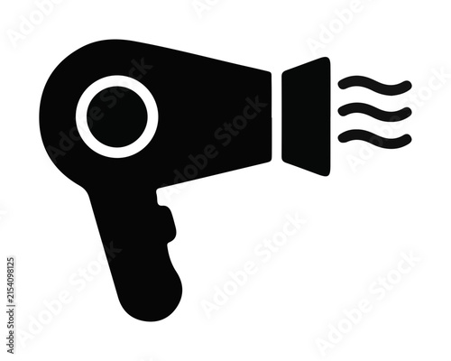 Black silhouette icon of an electric hairdryer with airflow hairdryer isolated