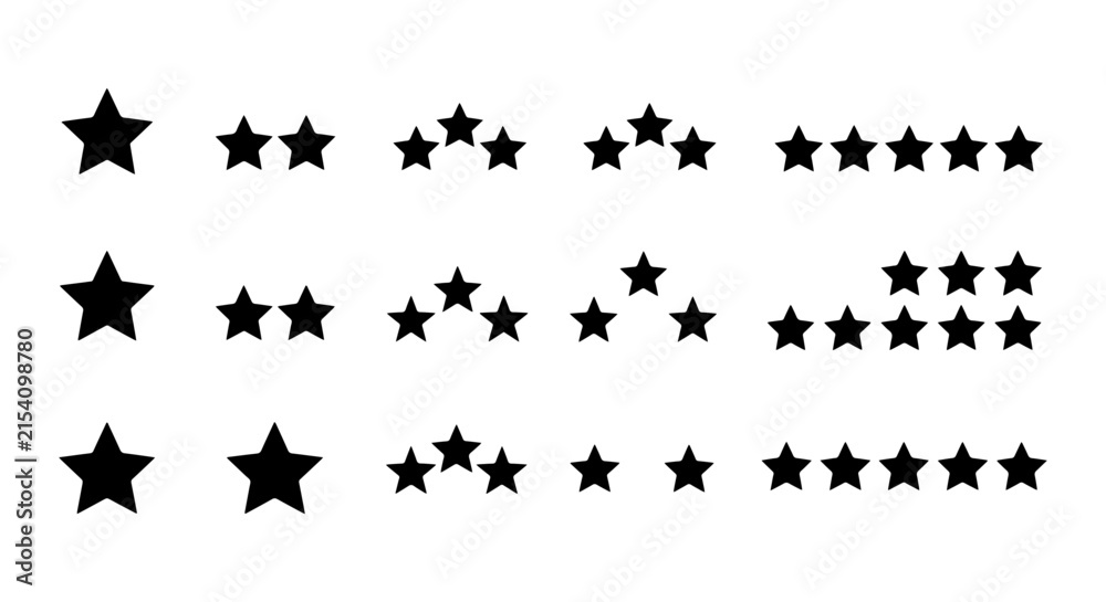 Fototapeta premium Black Star Ratings, Five Star Icons, Star Collection, Vector Graphics for Reviews