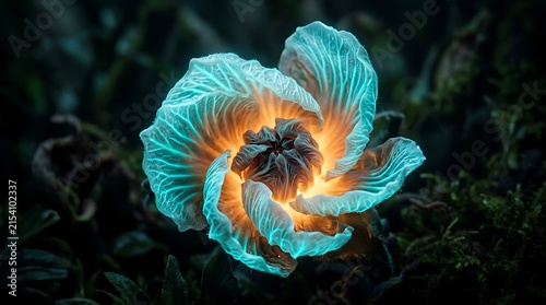 Vibrant Flower with Illuminating Petals Unfolding in a Dark Environment