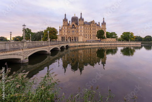 Sunrise view of the Schwerin Castle