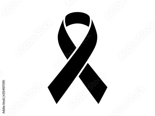 Black mourning ribbon vector icon, awareness ribbon symbol for grief and loss, memorial ribbon graphic on white background