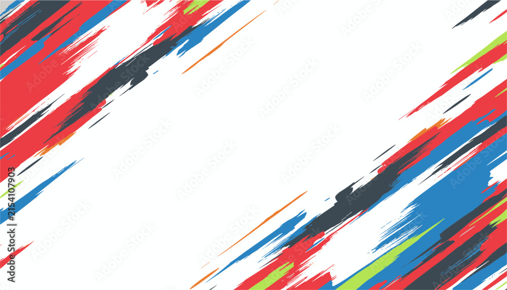 Fototapeta premium Dynamic paint brush strokes in red, blue and green colors create a beautiful frame around a blank white space.