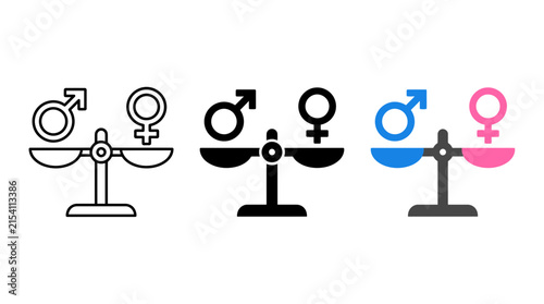 Фотография Gender equality concept icons with scales featuring male and female gender symbo