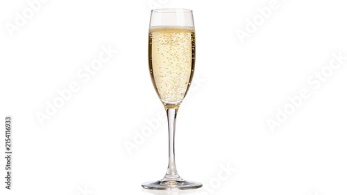 Canvas Print Tall glass cup filled with fresh sparkling white champagne wine beverage isolate