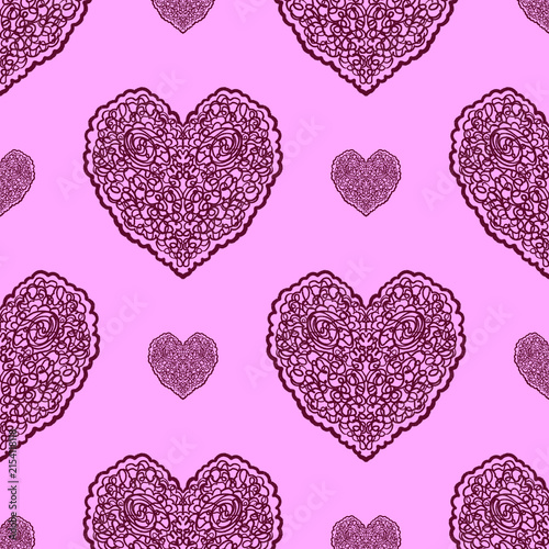 Seamless pattern with lace hearts on an pink background