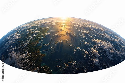 Half sphere showing a night city view with glowing lights at sunset