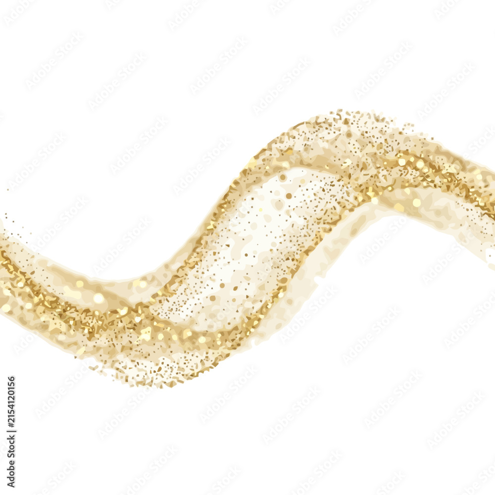 Fototapeta premium Golden Glitter Wave Isolated Transparent Background Sparkle Swirl Abstract Flowing Light Particles
