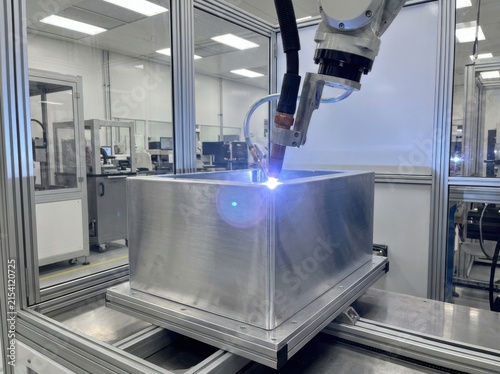 Advanced robotic arm executing precise welding tasks in a contemporary manufacturing environment