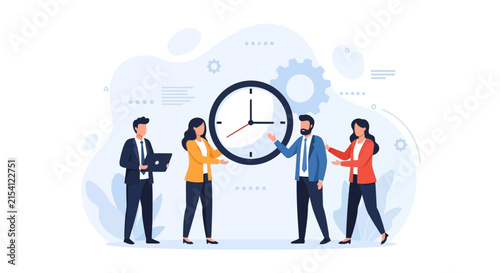 Teamwork and Time Management: Colleagues Collaborating Around a Clock