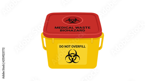 Medical Waste Bin with Biohazard Symbol and Warning Labels