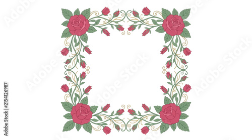 Rose Floral Border Frame Isolated Transparent Background