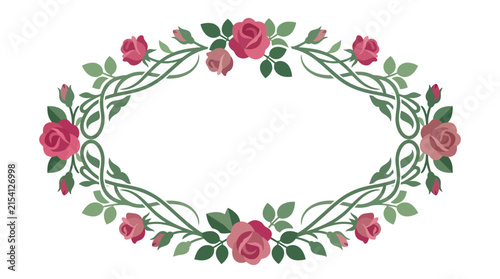 Oval Rose Garland Border Frame, Floral Wreath, Decorative Element