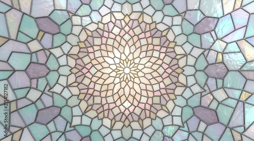 Stained Glass Geometric Abstract Pattern with Radial Symmetry and Pastel Color Tones Featuring Colors, Mosaic, Design with Art