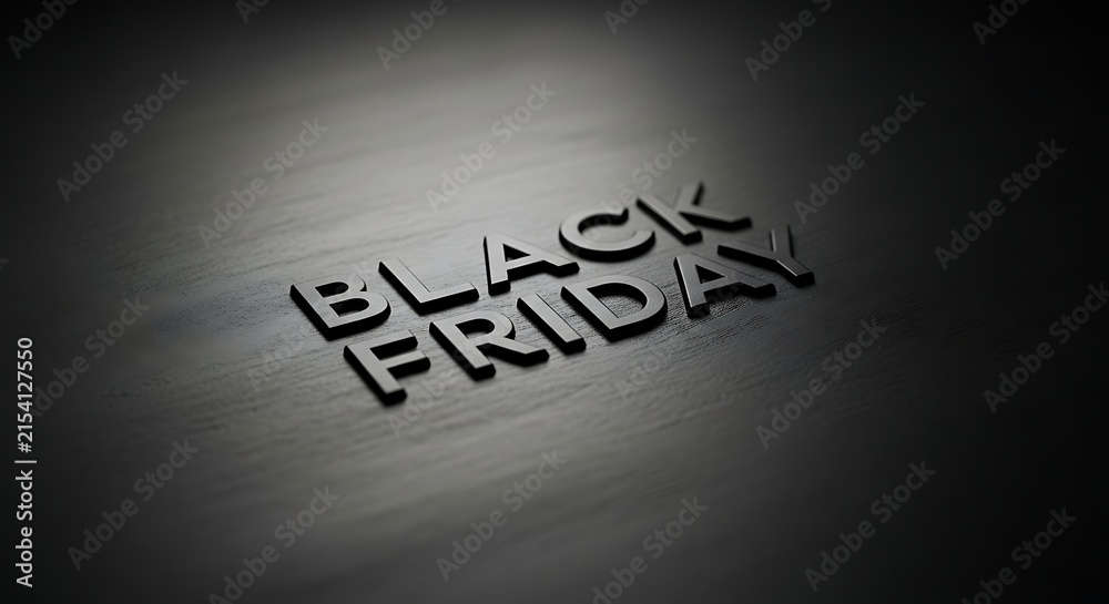 Fototapeta premium Black Friday bold 3d text lettering embossed on a dark wooden textured surface background