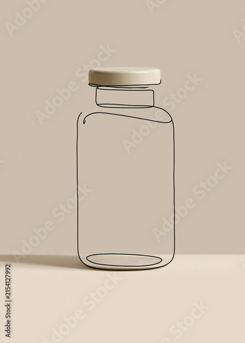 Line drawing of a glass jar with a white lid. the jar is empty and is standing upright on a plain beige background. the lid is round and has a small opening at the top.