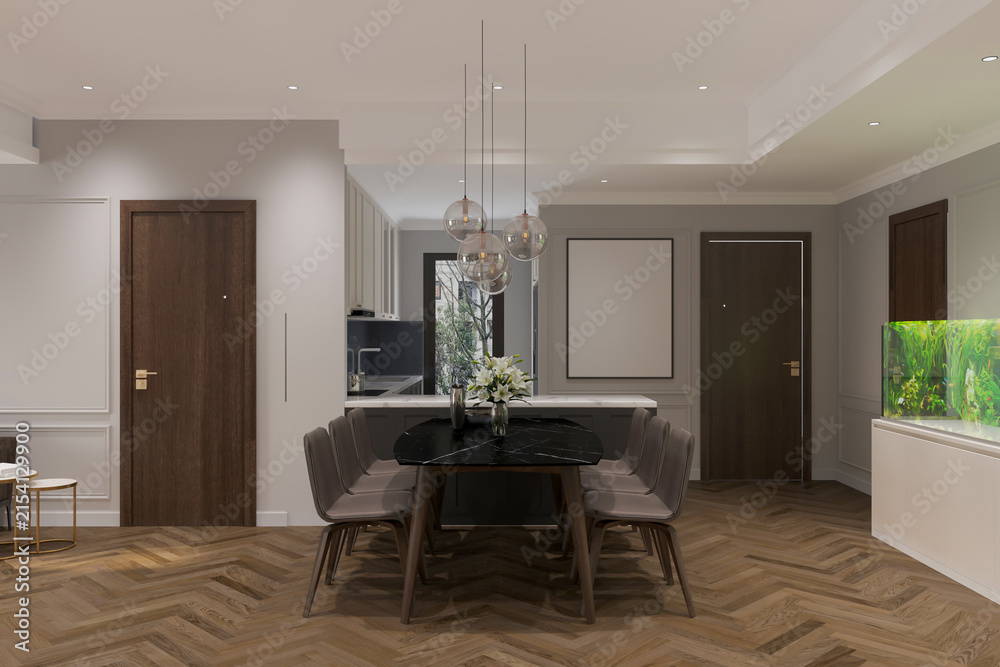 Fototapeta premium Elevate your dining experience with a stunning black dining table with comfy seating chairs