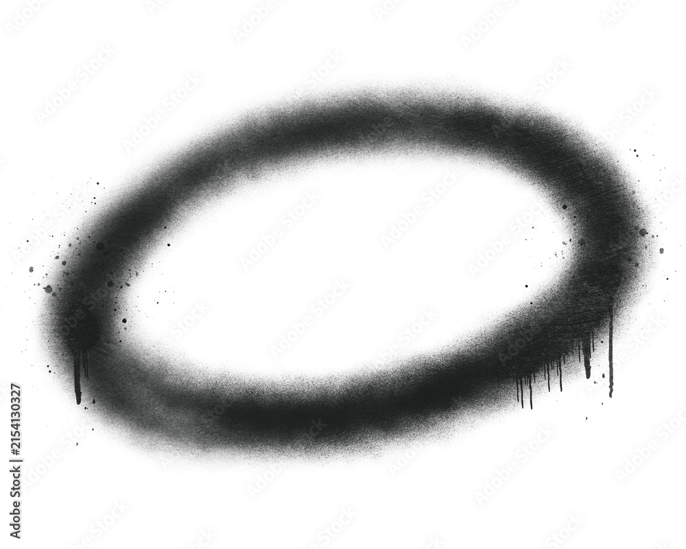 Obraz premium Spray paint oval circle ring element with grunge aerosol mist texture. Street art round frame isolated on background for urban design.