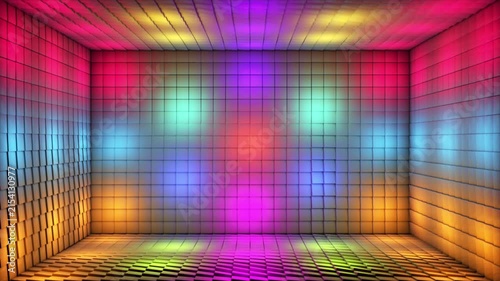 Broadcast Pulsating Hi-Tech Alternate Blinking Illuminated Cubes Room Stage, Multi Color, Events, 3D, Loopable, 4K