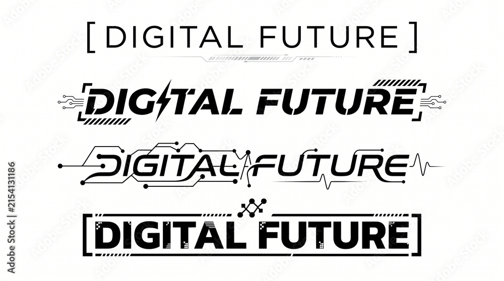 Obraz premium Digital Future Typography Collection, Futuristic Vector Lettering and Technology Inspired Design