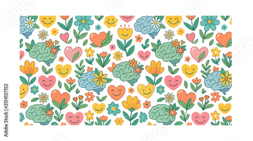 Mental Health Awareness Floral Brain Pattern Illustration