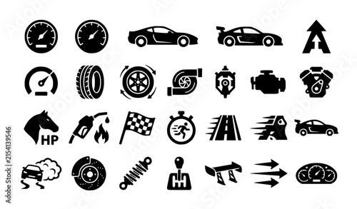 Automotive Speed Performance Motion and Velocity Solid Vector Icon Set