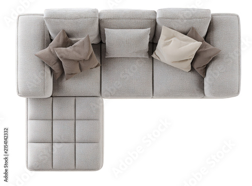 Modern Beige L Shaped Sectional Sofa with Cushions Top View