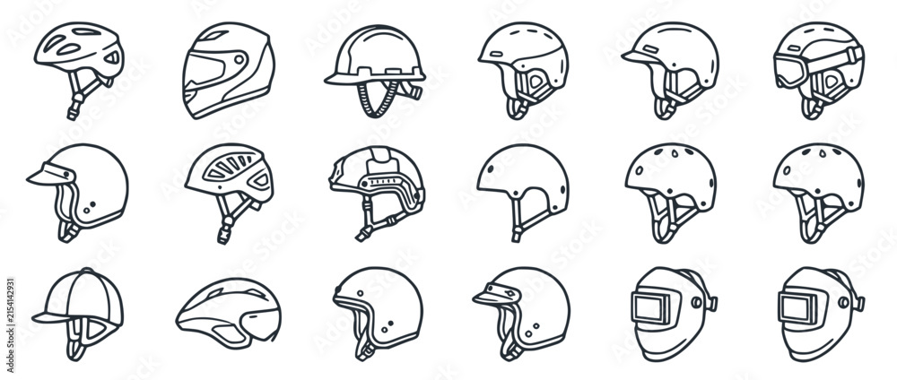 Fototapeta premium Collection of protective headwear drawings, isolated