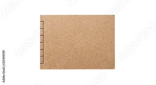 Rustic kraft paper notebook with stitched binding. Brown recycled sketchbook cover. Minimalist stationery for journaling and sketching. isolated PNG with Transparent Background