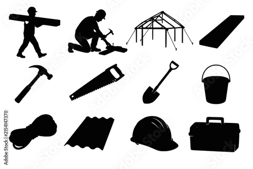 Fotografie Construction and rebuilding tools silhouette vector icon set