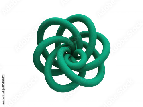 Abstract teal geometric spiral sculpture isolated on transparent background for modern artistic visual compositions