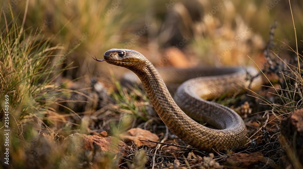 Fototapeta premium inland taipan (Oxyuranus microlepidotus) snake being alert