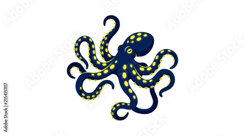 Cartoon Octopus Illustration Isolated on White Background
