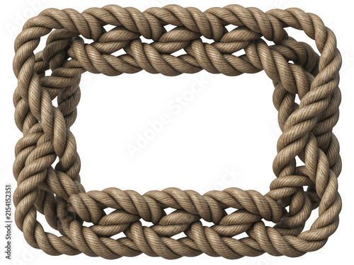 Intricate rope frame rectangular shape isolated on transparent background for nautical and rustic design projects
