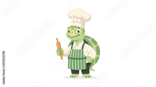 Cartoon Turtle Chef Character Holding a Rolling Pin