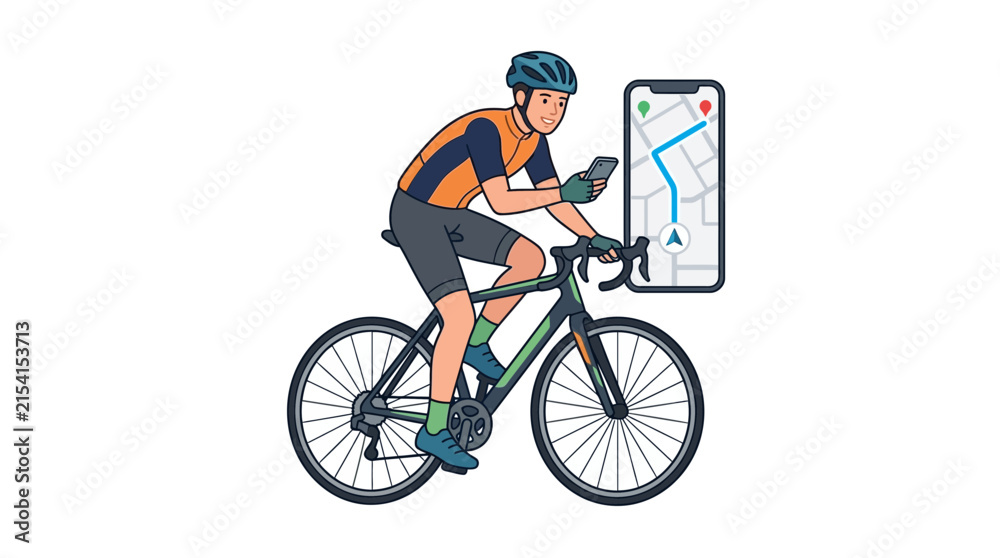 Fototapeta premium Cyclist using navigation app on smartphone