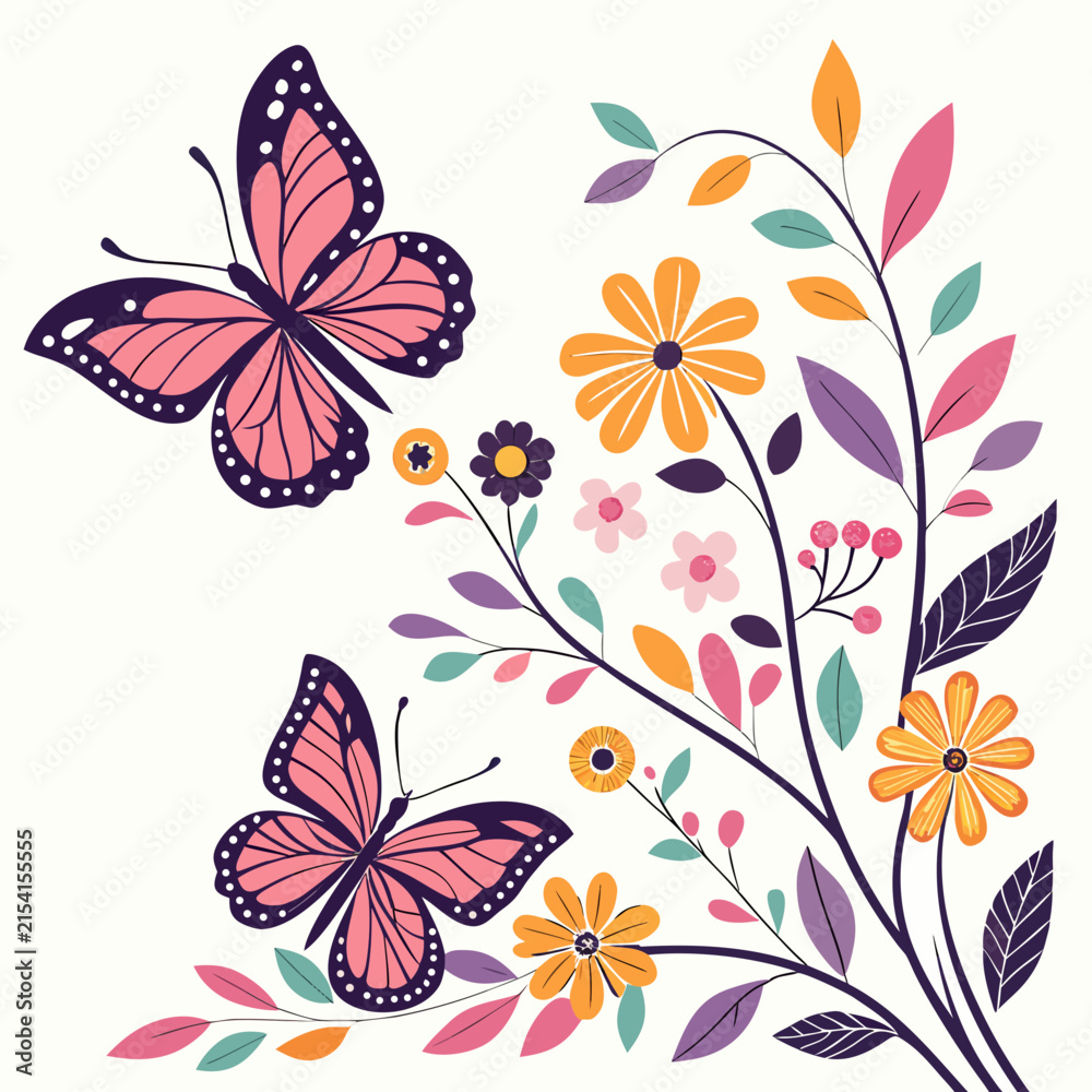 Obraz premium floral background with butterflies