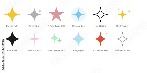 Vibrant collection of sparkling star vector icons for graphic design projects